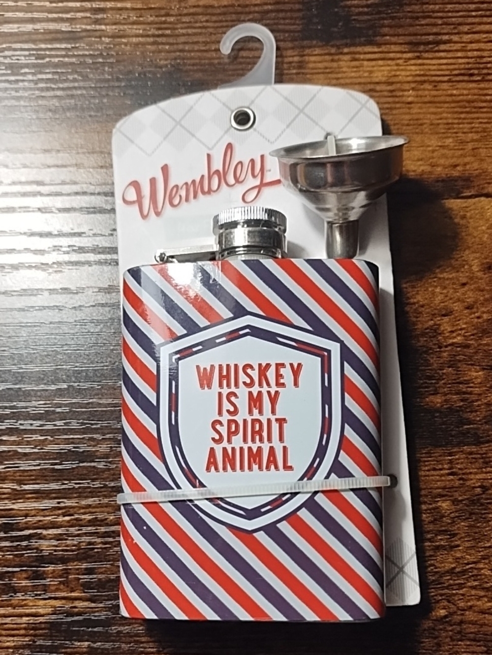 Wembley Flask "Whiskey Is My Spirit Animal" Red Navy White.